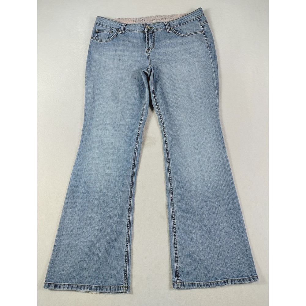 Vintage L.E.I. Jeans Womens Juniors 15 Light Wash Blue Mid‎ Rise Bootcut Stretch